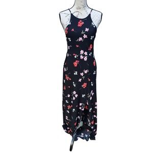 EXPRESS 1G Floral Maxi Dress Black Pink Red White Open Back Summer Party Small‎